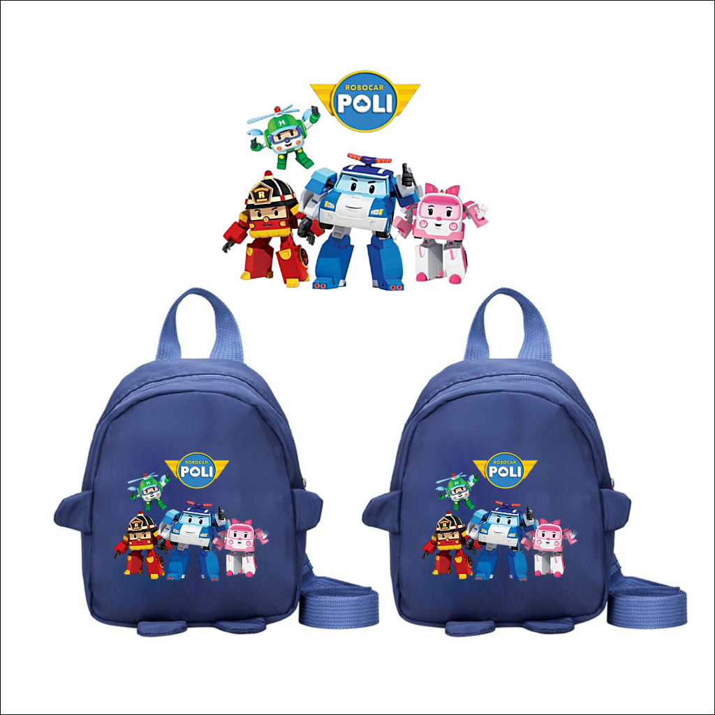 PVJ Tas backpack Anak Laki-laki  Perempuan Gambar Karakter Kartun Robocar Poli