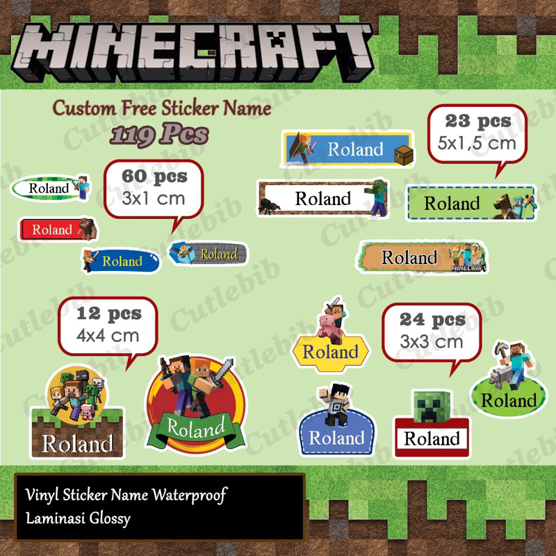 

Stiker Nama Anak Waterproof - Minecraft