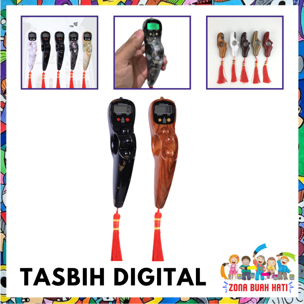 ZBH Tasbih Digital LED Roling Alarm Bunyi Beep 100 Motif Marmer dan Kayu Tasbih Digital LED Jari Ber