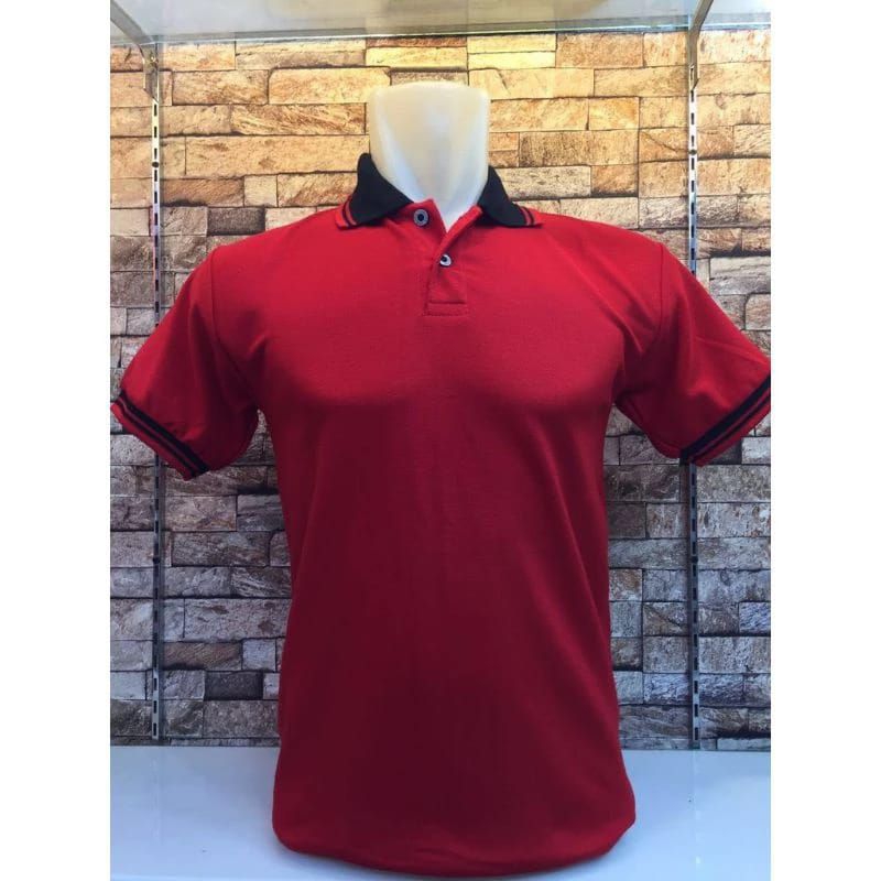 Shirt Tshirt Baju Kerah Kombinasi MERAH LIST HITAM POLOSAN Distro Custom