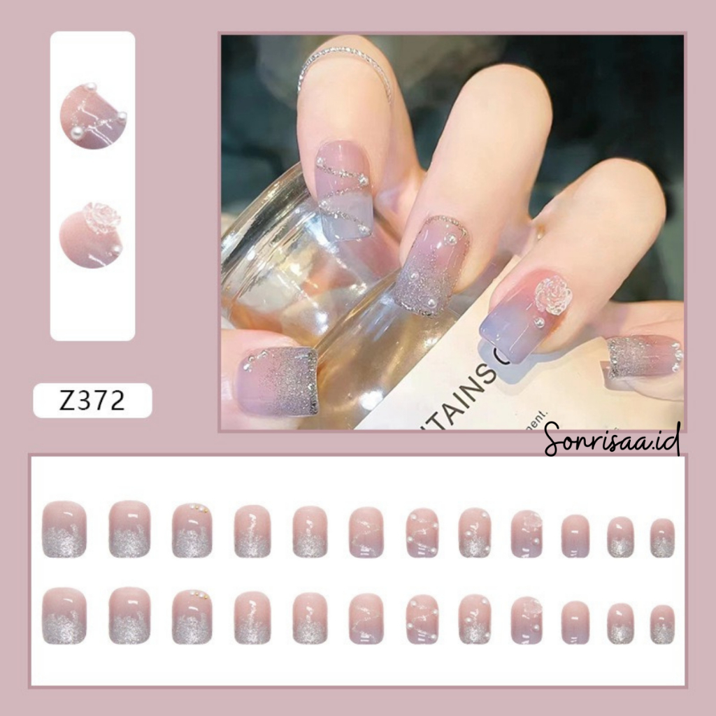 Kuku Palsu 3D Wedding Nails Lilac Bunga 24pcs (Z372) / Fake Nail / Kuku Palsu Pengantin / Kuku Palsu