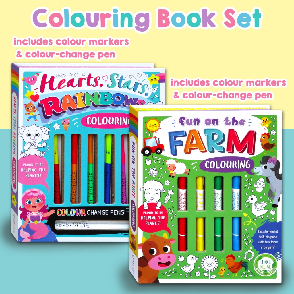 [Igloo Books] Hearts, Stars, Rainbows / Fun on the Farm Colouring Set