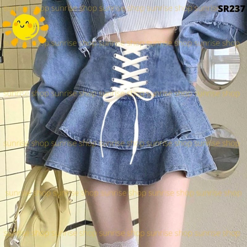 SR237-LACE UP TIERED MINI JEANS SKIRT PREMIUM
