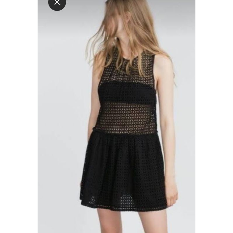 zara black eyelet dress