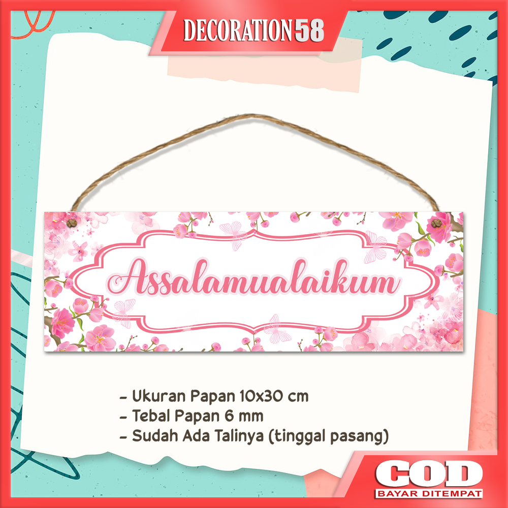 Hiasan Pajangan Dinding Gantungan Pintu Papan Tulisan Assalamualaikum / Bismillah / Alhamdulillah / 