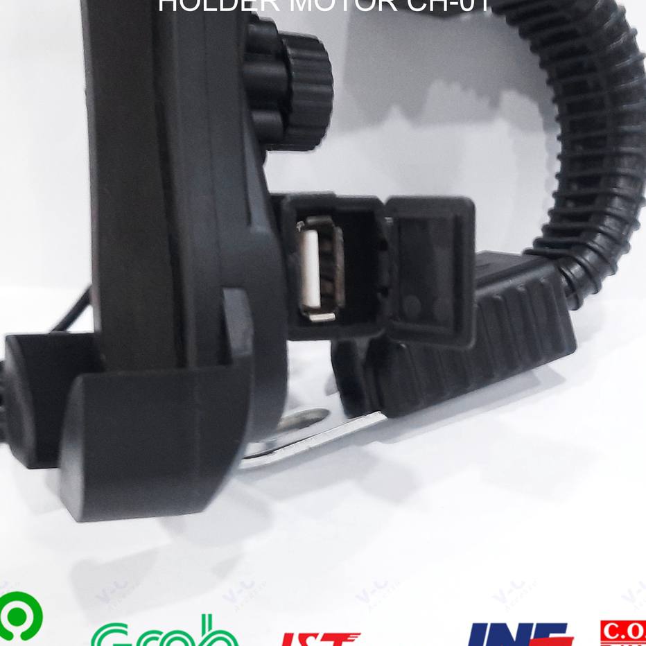 Terbaik.. HOLDER HP + CHARGER MOTOR HOLDER SPION MOTOR CH-01 DUDUKAN HP MOTOR.