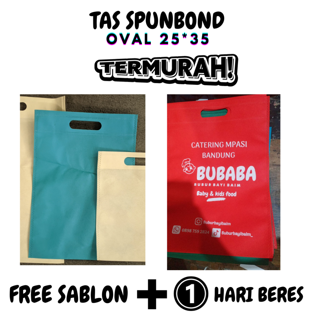 

TAS SPUNBOND OVAL + SABLON CUSTOM,UKURAN 25*35