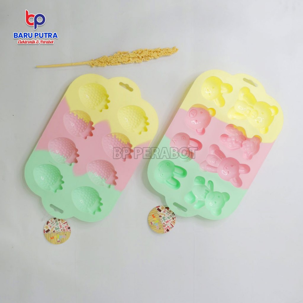 Cetakan Silikon Permen Coklat Gummy Candy 8 Fruit Buah Stroberi Karakter Kartun Besar Jelly Puding E