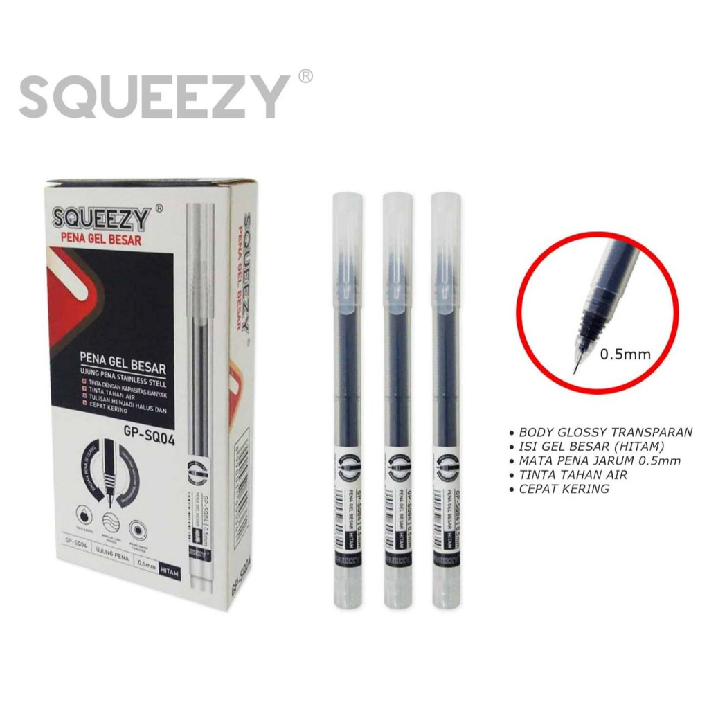 

Pen Gel Besar SQ04 Pack isi 12/Gel Pen SQ-04 0.5mm Hitam/Pena Pulpen/Pena Gel Besar SQ-04 Perpack isi 12pcs