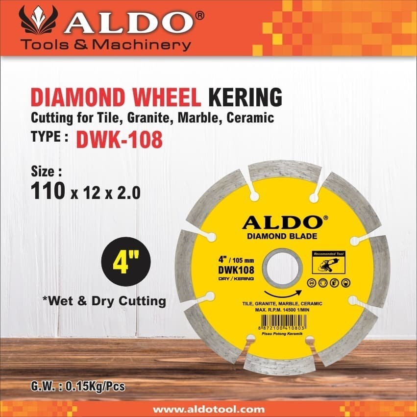 Diamond Wheel ALDO Turbo DWK 108 DWK-108 Mata Pisau Potong Granit Marmer 4" Kering