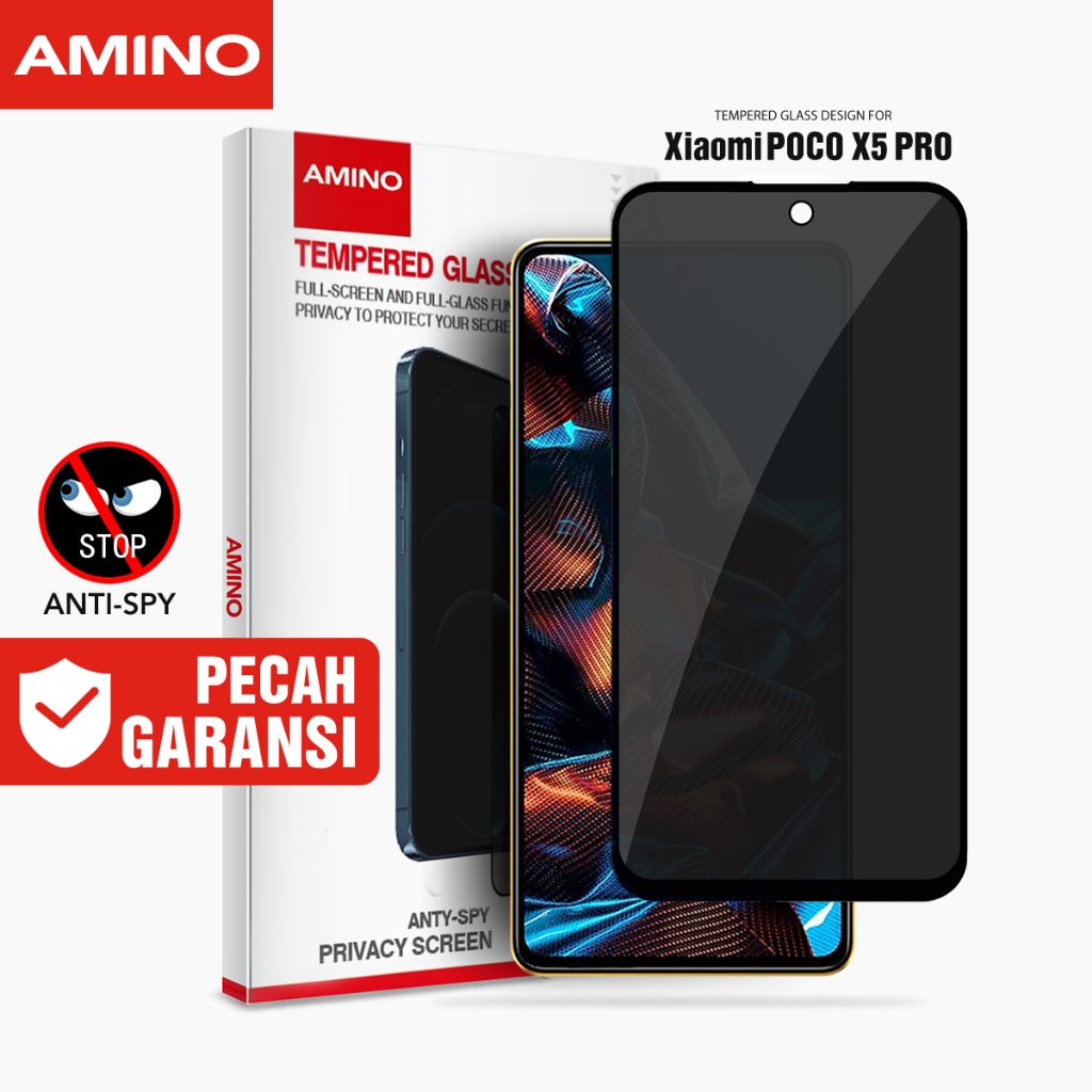 AMINO Anti Spy Tempered Glass Untuk Xiaomi Poco X5 Pro Privacy Glass 6.67 inch / Antispy Antigores /