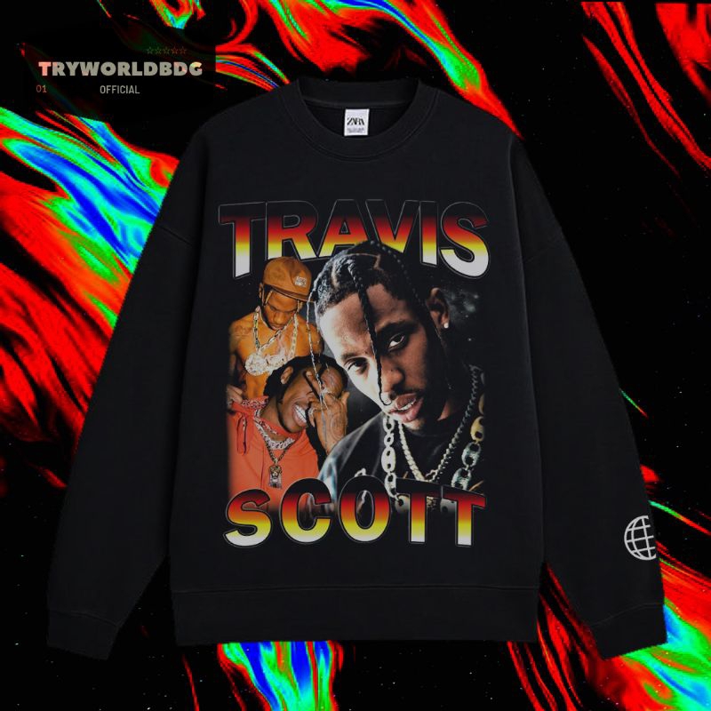 TRYWORLDBDG OFFICIAL "TRAVIS SCOTT" CREWNECK | SWEATER | HOODIE | CREWNECK HITAM | CREWNECK TRAVIS S
