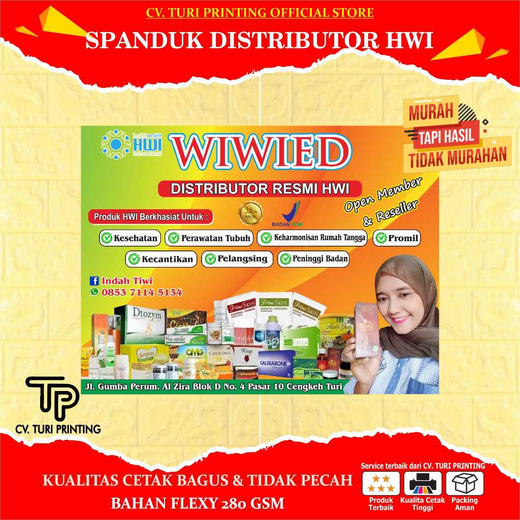 COD SPANDUK DISTRIBUTOR, AGEN HWI MEMBER Uk. 80 x 60 cm