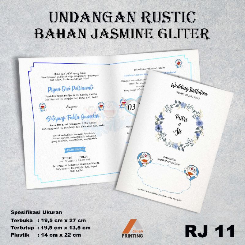 UNDANGAN DORAEMON BAHAN JASMINE GLITER/undangan pernikahan unik/undangan pernikahan karakter / Rj 11