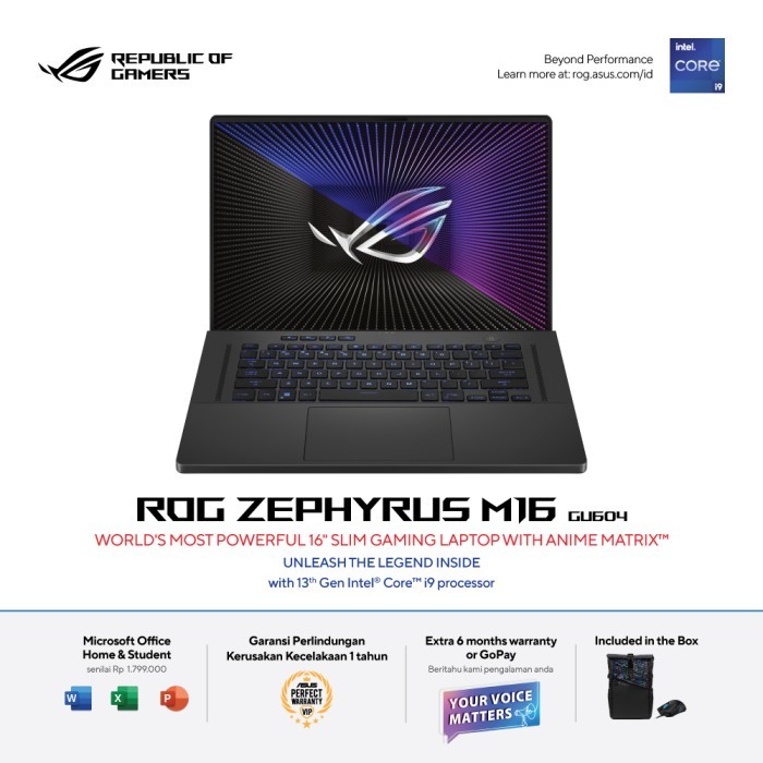 ASUS ROG Zephyrus M16 GU604Vi I9-13900H 16GB 1TB RTX4070 12GB OHS W11