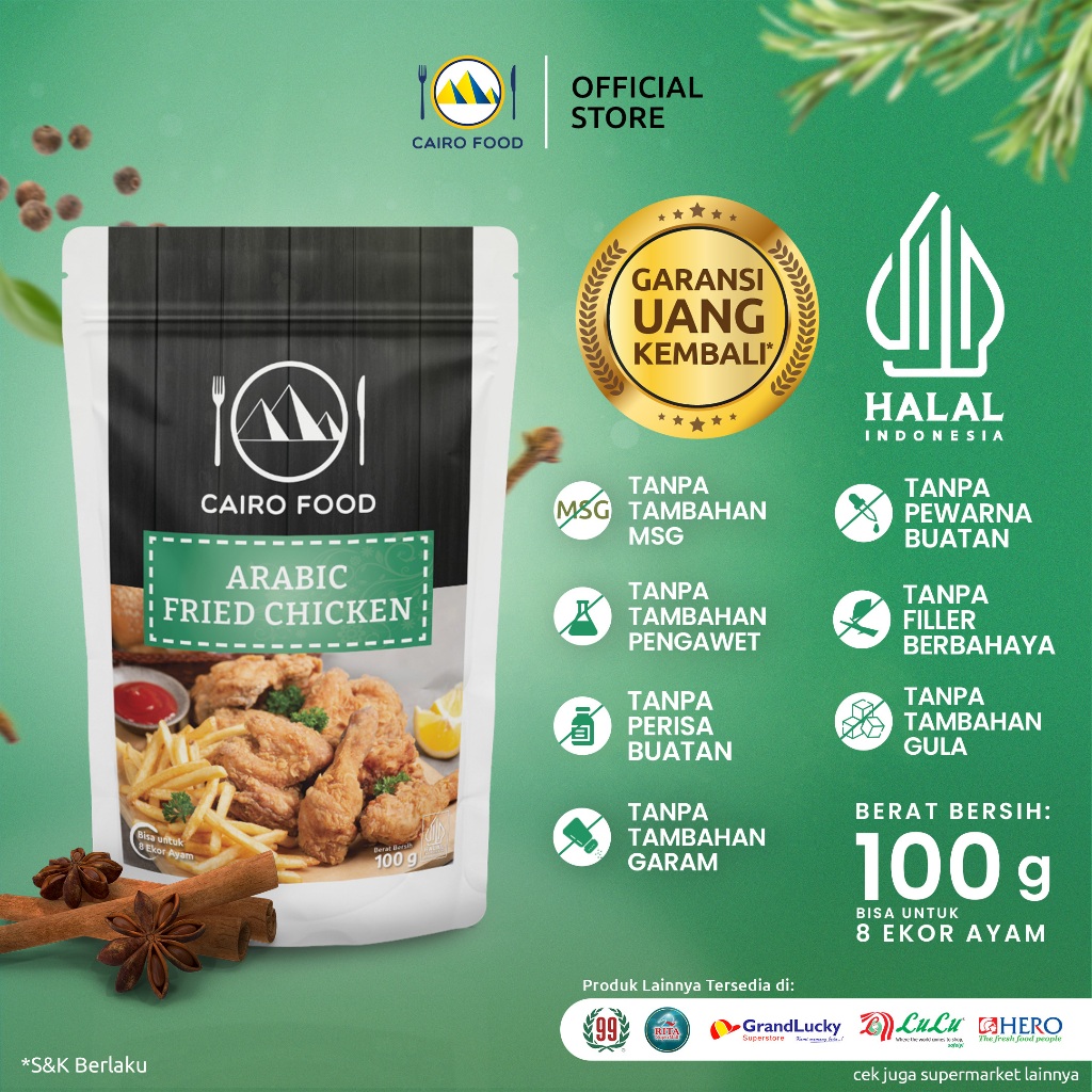 

Bumbu Ayam Goreng Arab Sehat – Tanpa MSG, 100% Rempah Murni | Cairo Food 100 Gram