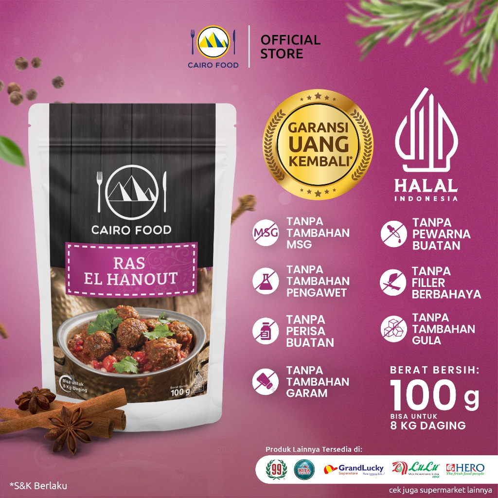 

Bumbu Ras El Hanout Sehat – Tanpa MSG, 100% Rempah Murni | Cairo Food 100 Gram