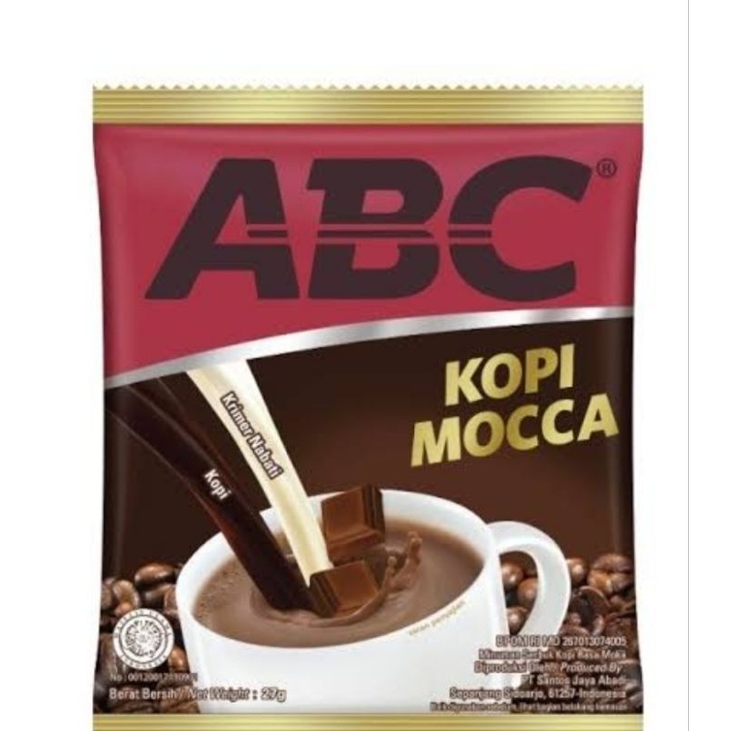 

kopi abc mocca sachet 1renceng isi 10pc berat 27g...