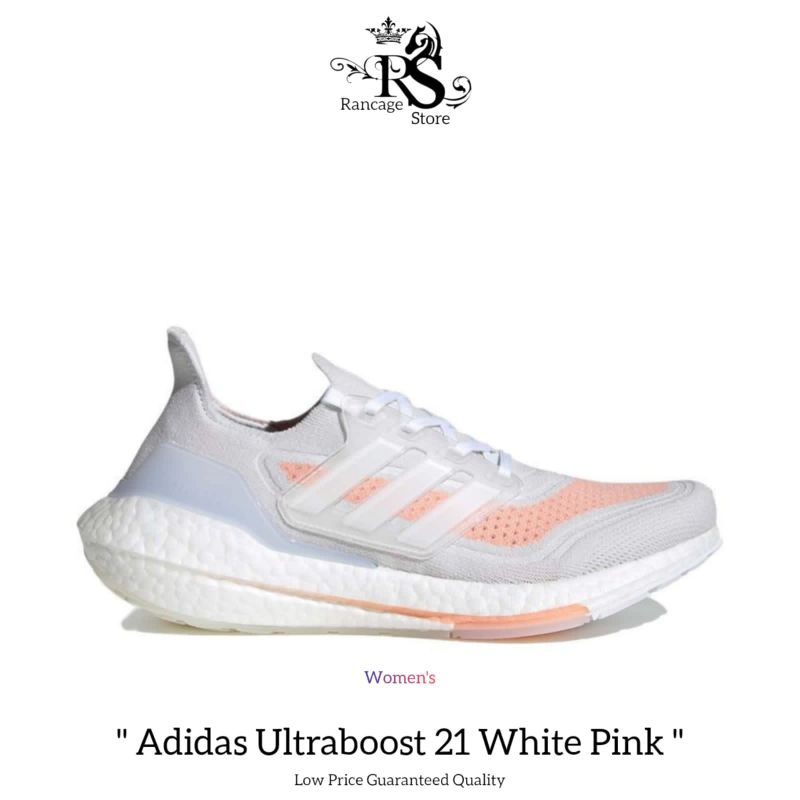 Sepatu Running Wanita Ultraboost 21 White Pink