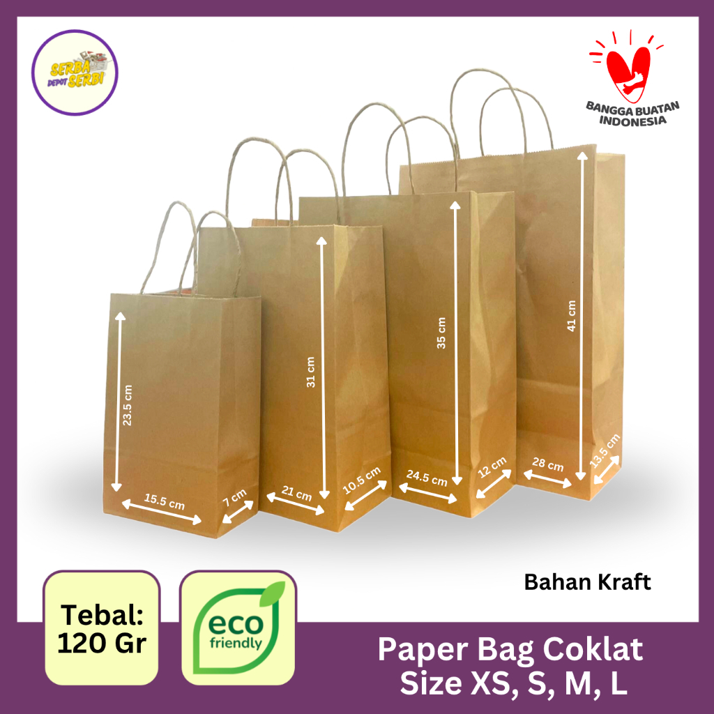 

Paper Bag Coklat Putih 125 Gr Bahan Kraft Craft All Size Bahan Daur Ulang Eco Friendly Tebal Sovenir