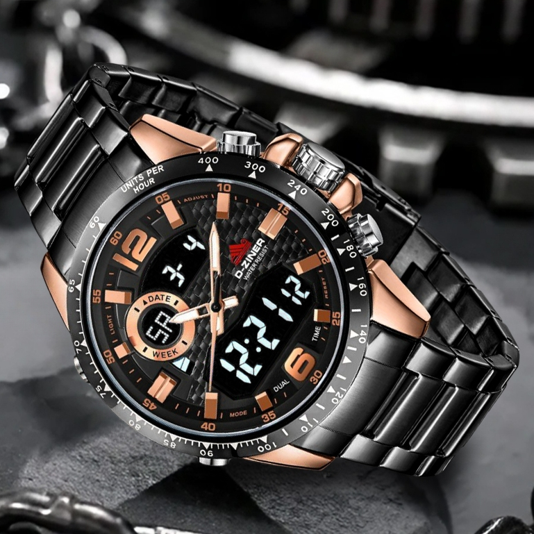 Jam Tangan Pria Dziner 8306 Original Double Time Water Resistant 30M