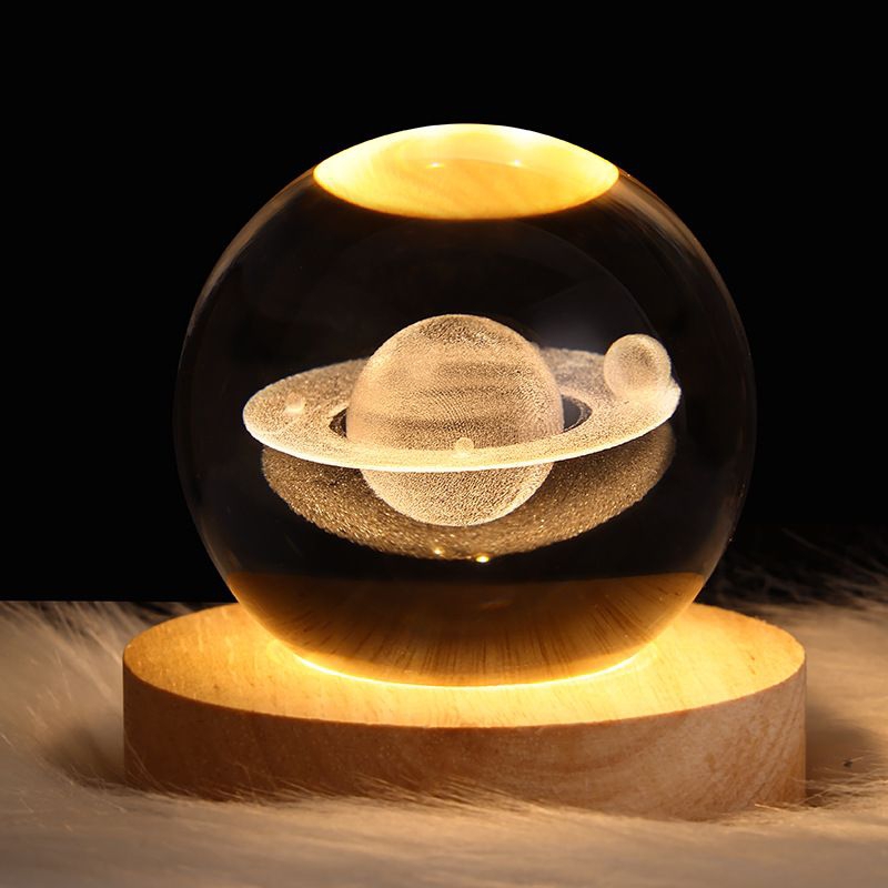 Lampu Tidur Bola Kristal Warm White USB 3W Galaxy Planet Saturnus