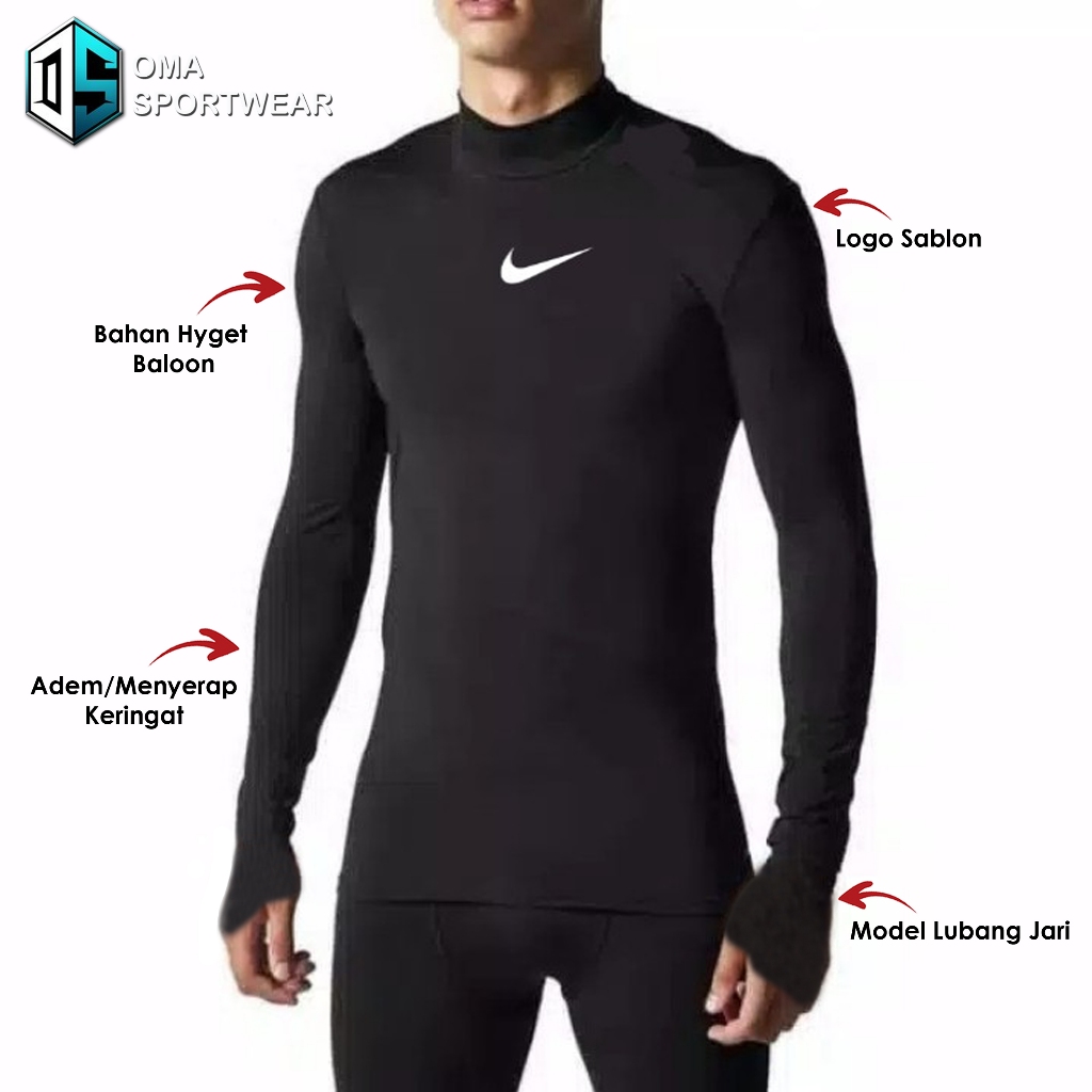 Baju Manset Lengan Panjang Kaos Baselayer Pria Cowok Olahraga Renang Futsal