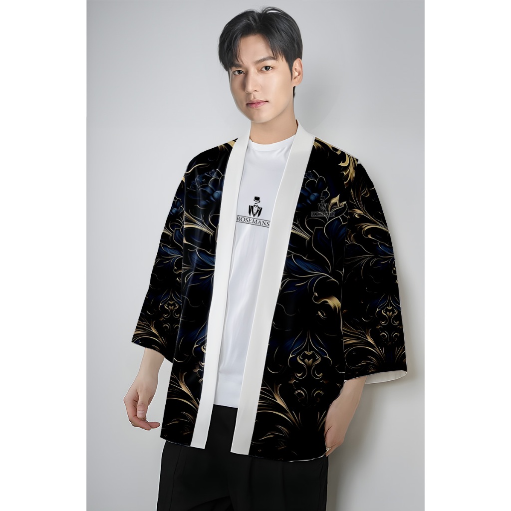 Kimono Blazer Semi Formal Motif Bunga Elegan Pria