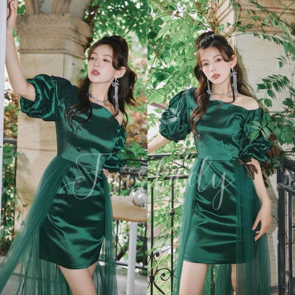 [READY STOCK FAIRLADY] LD 88-98 Katherine Emerald Green Reflective Party Lace Tule Dress Korean Styl