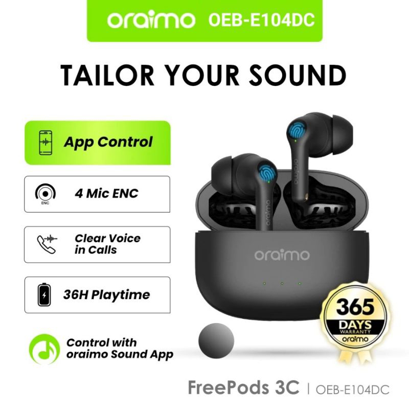 Oraimo OEB-E104DC TWS 4 Mic ENC Headset Bluetooth 5.3 FreePods 3C