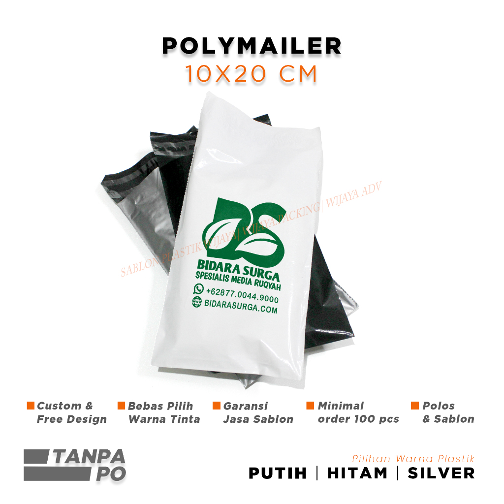 SABLON POLYMAILER 10x20 PLASTIK PACKING LEM AMPLOP PEREKAT KECIL CUSTOM PACKAGING ACCESSORIES PUTIH 