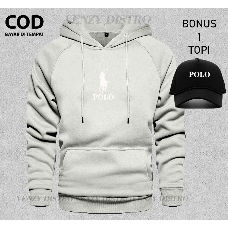 Bonus Topi... Sweater Hoodie Polo Text Putih Jaket Pria Wanita Terkeren Jaket Lagi Viral 2023