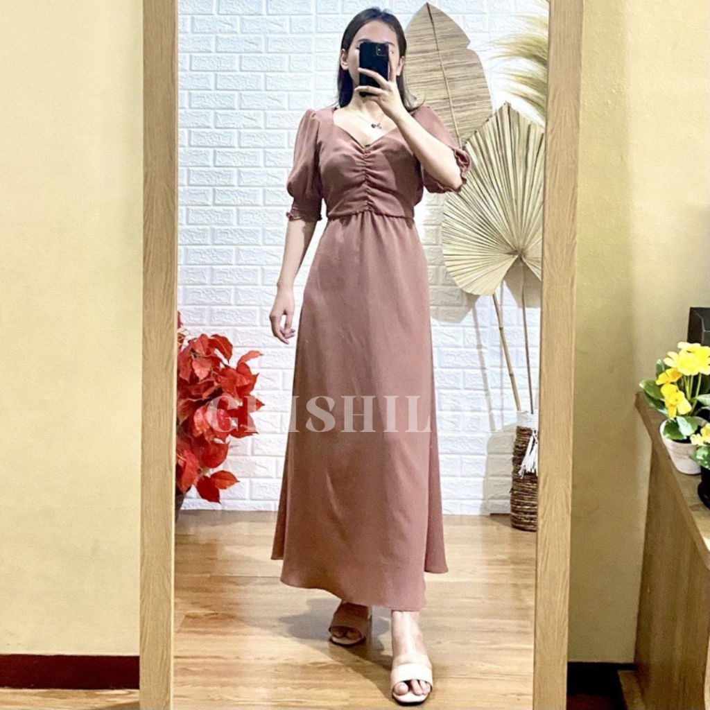 CIRA Dress Sabrina Korean Style Jumbo Wanita Dres Big Size Gaun Casual A Line Lengan Panjang Oversiz