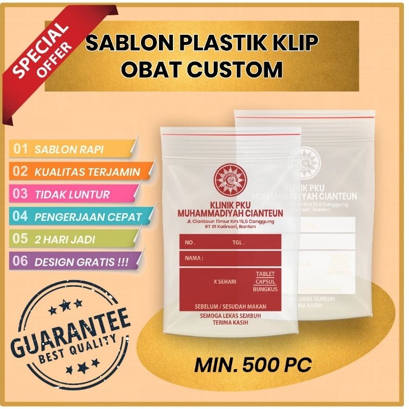 Sablon Plastik Klip Obat Kostum