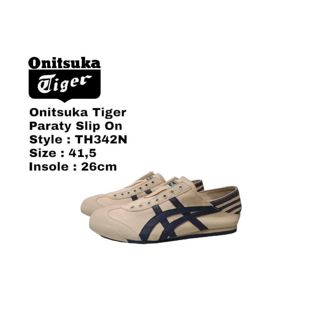 Sepatu Onitsuka Tiger Paraty Slip on Cream Navy TH342N Size 41,5