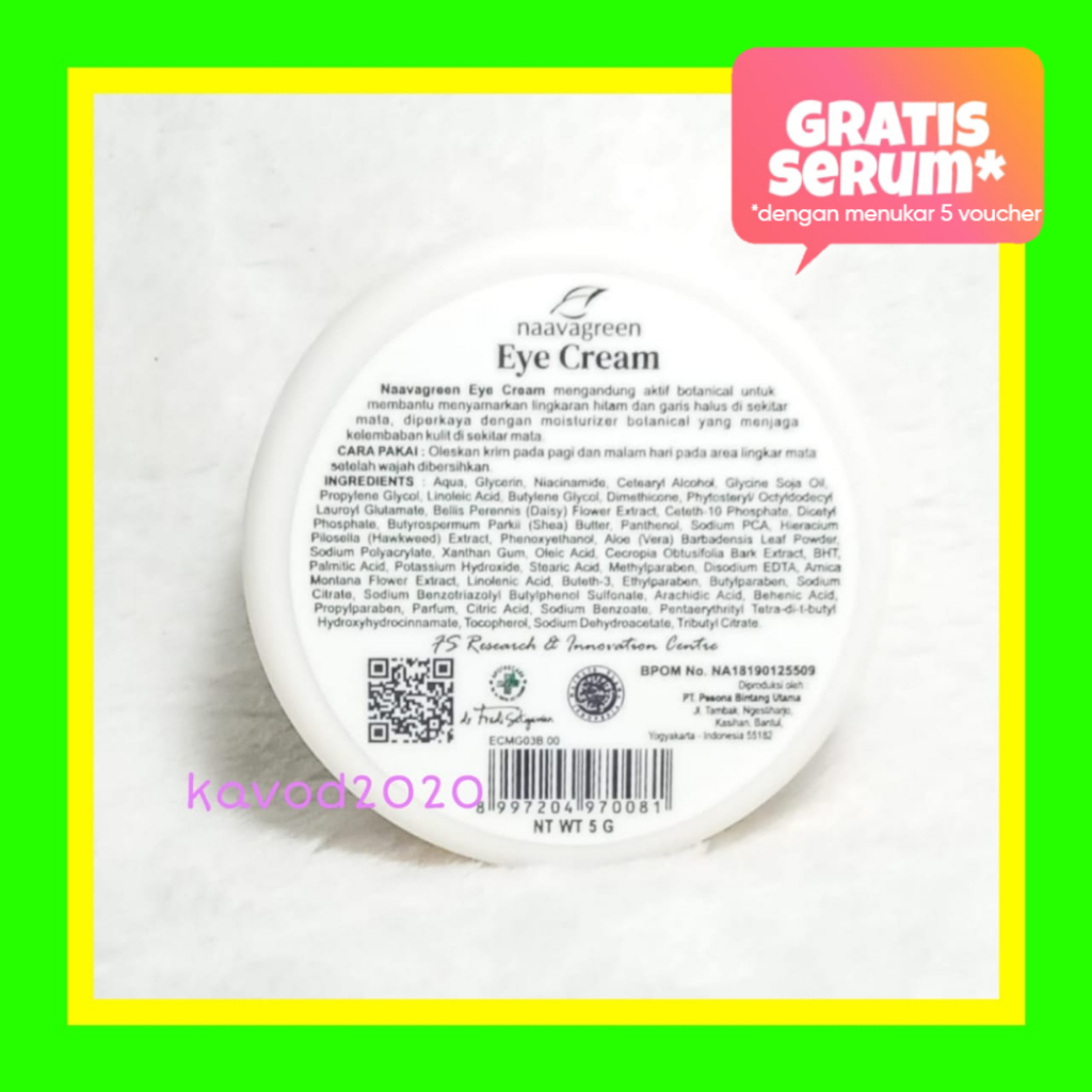 Naavagreen Eye Cream 5 gram by dr Fredi Setyawan Original Skincare Krim Mata Lingkaran Hitam Dark Ci