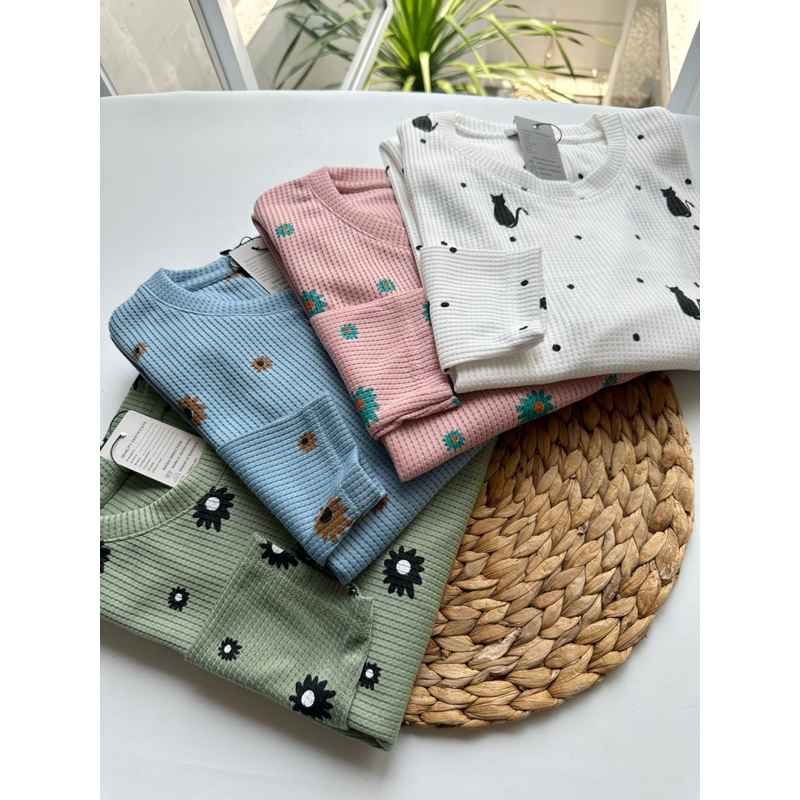 READYBASIC - BAJU KAOS LENGAN PANJANG BAHAN RAJUT PREMIUM MOTIF