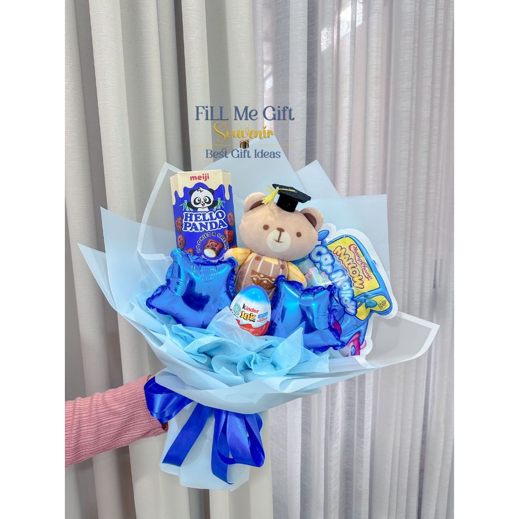 

Bouquet Snack Premium Buket Wisuda With Bear Cute / Graduation 3 Snack