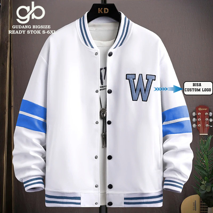 JAKET BOMBER VARSITY W POLOS CUSTOM LOGO S-6XL.JAKET BOMBER VARSITY CUSTOM