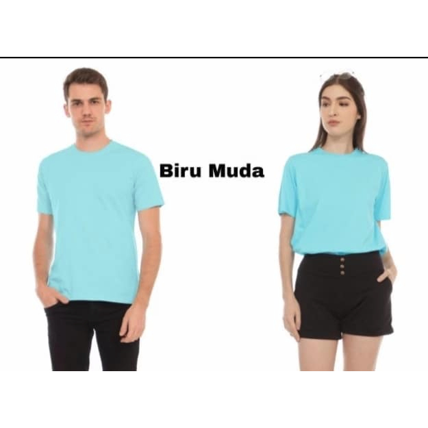 Kaos polos BIRU MUDA lengan PENDEK/ oblong polos pendek bahan semi katun combed 24s / kaos polos pri