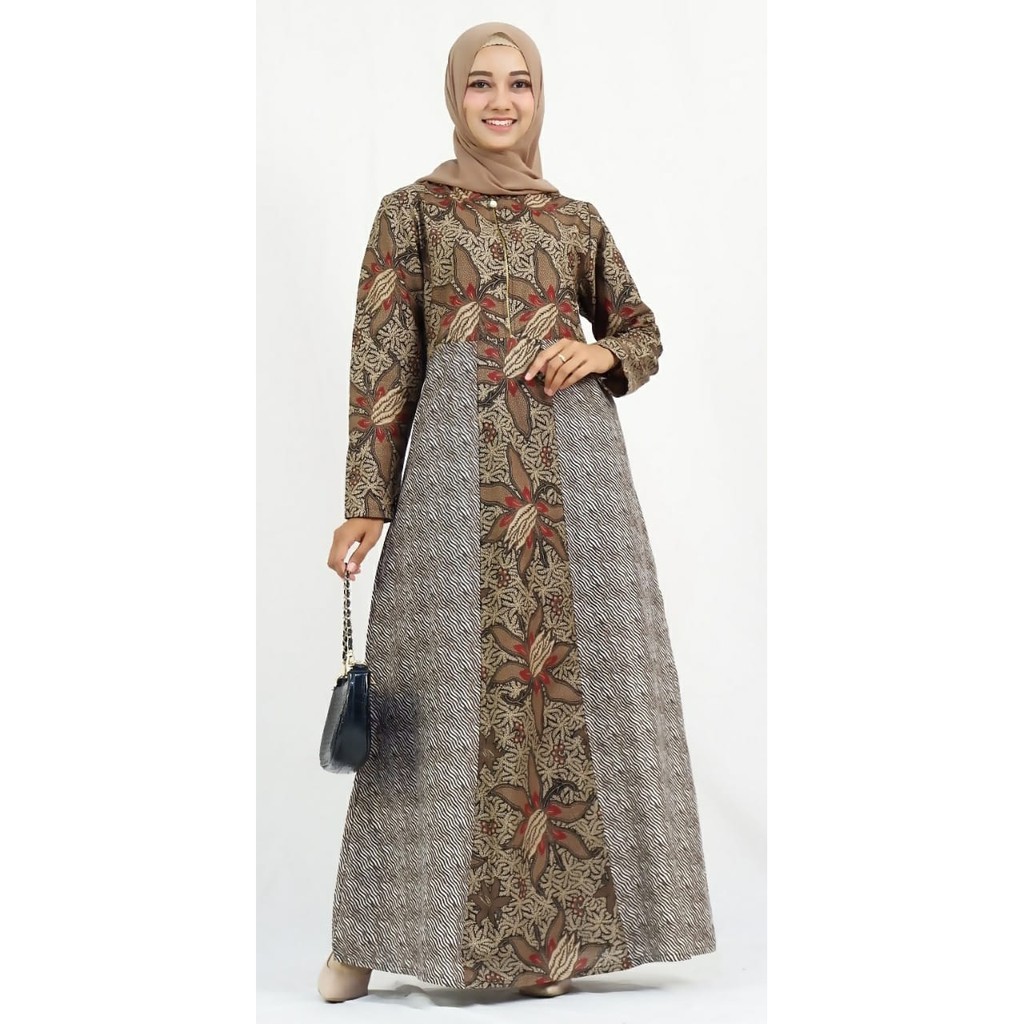 BATIK KELUARGA GAMIS MUSLIM SHAKIRA DAUN COKLAT // COUPLE SARIMBIT BATIK KELUARGA GAMIS MAXY DRESS A