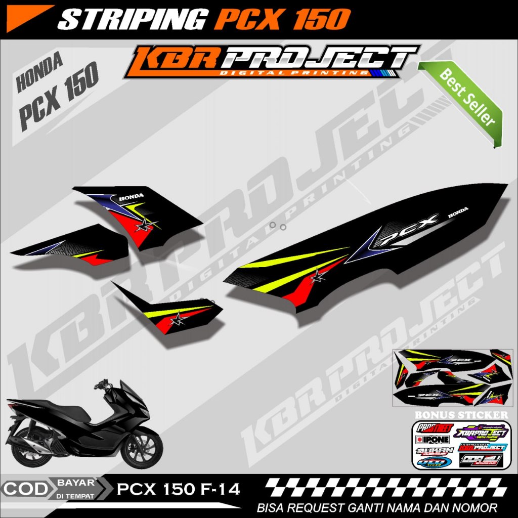 PCX 150 STIKER STRIPING MOTOR KEREN LIS VARIASI PCX 150 STIKER MOTOR HONDA DESAIN RACING F.14 HOLOGR