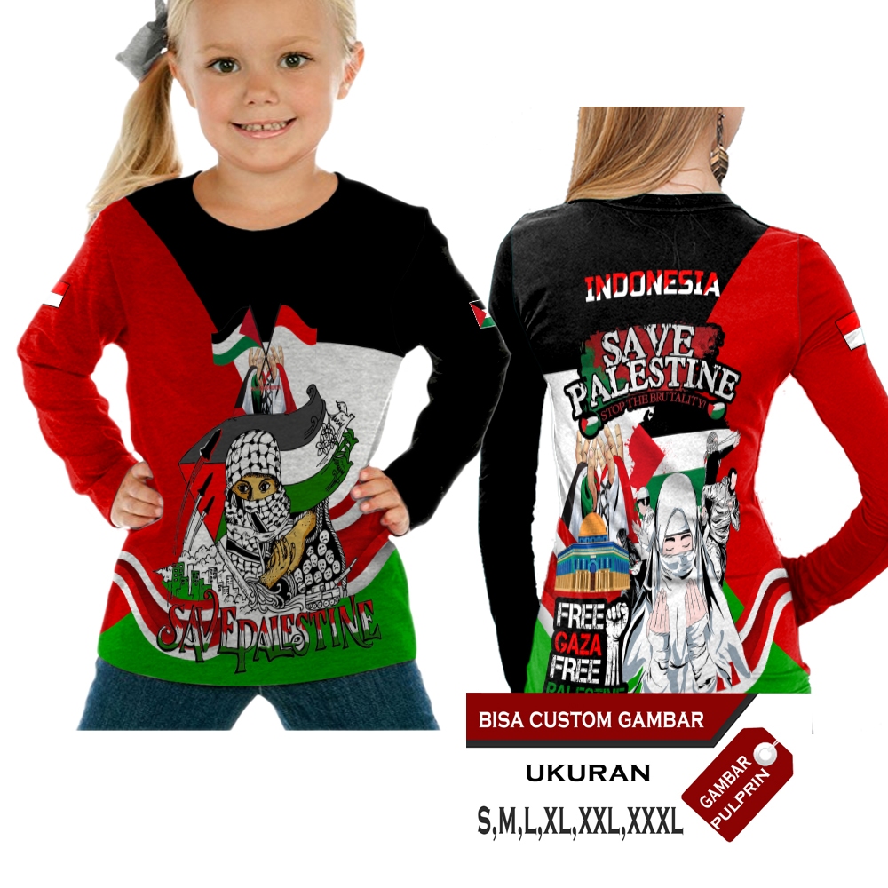 Baju palestina anak Kaos palestina T-Shirt Anak Kaos SAVE PALESTINE Kaos jersey save palestina Lenga