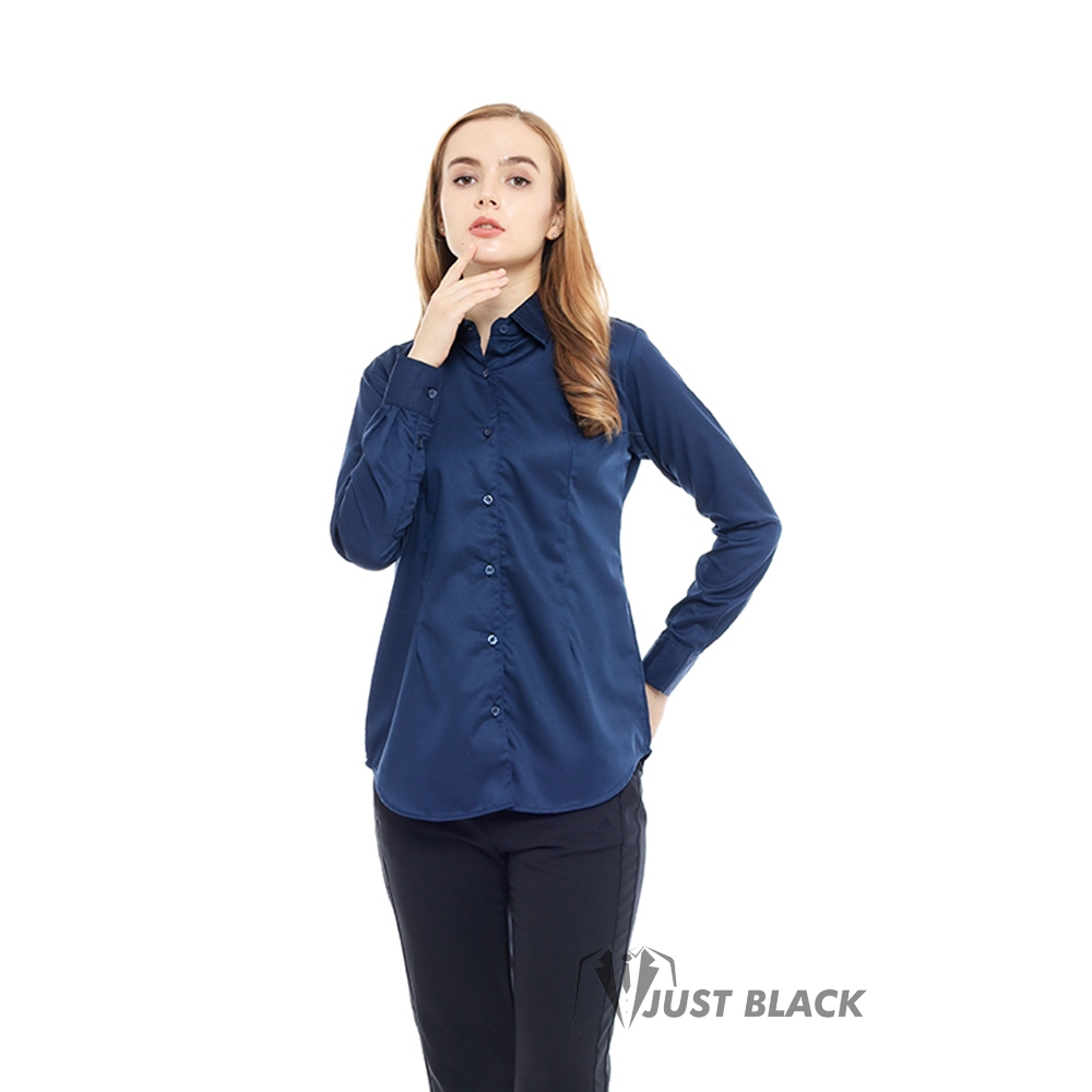 Just Black - Kemeja Wanita Basic Formal Untuk Jas Blazer Kantoran Navy Blue