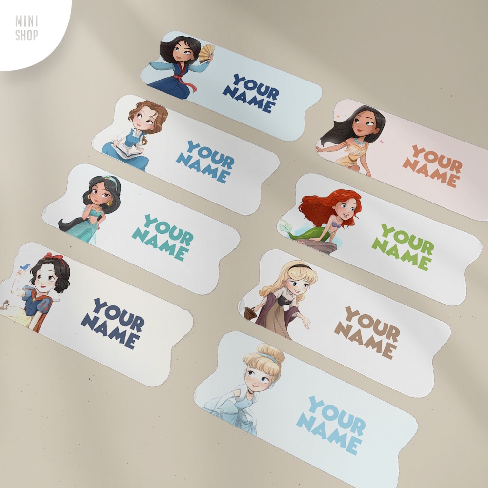 

Stiker Nama Custom Waterproof Princess 2 ( Cinderella Snow White Aurora Merida Tiana Jasmine ) LBA