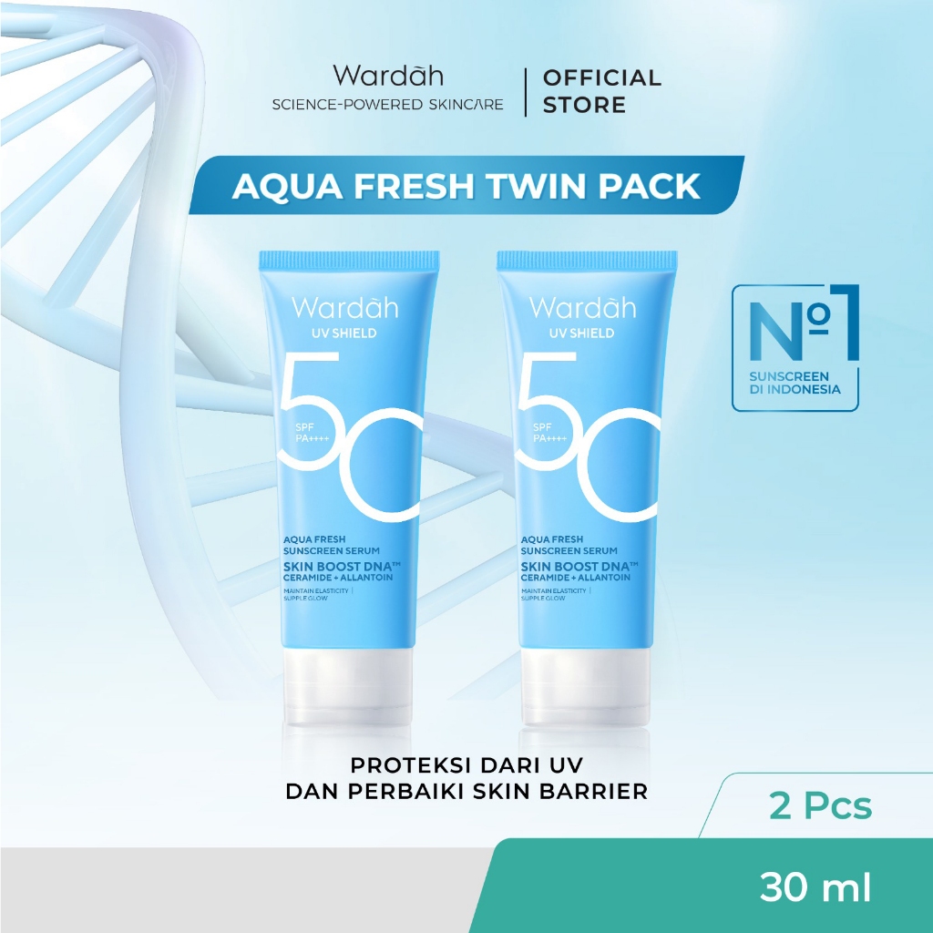 Wardah UV Shield Aqua Fresh Essence SPF 50 30 ml Twinpack - Sunscreen Wajah 0% Alkohol - Tekstur Rin