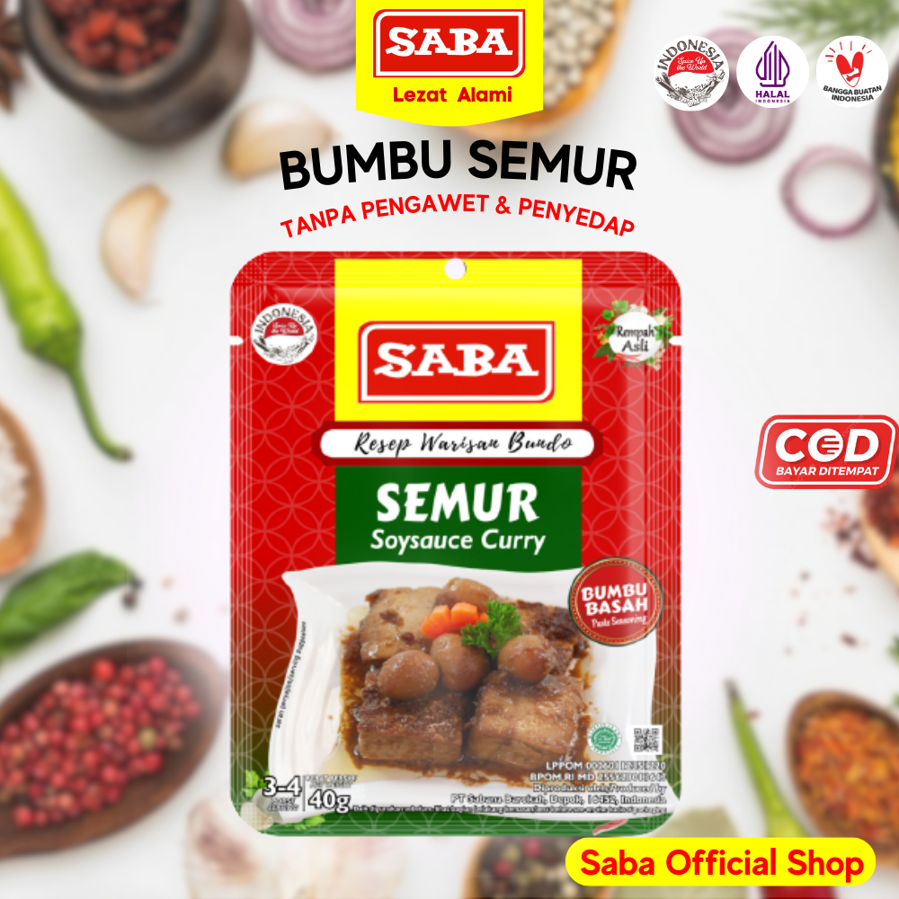 

SABA Bumbu Masak Semur 40 gram BPOM Semur Daging Ayam Telur Kentang Jengkol dll Sehat Alami Tanpa Pengawet