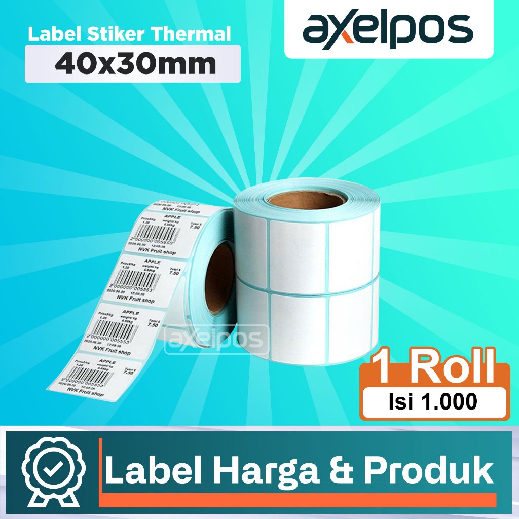 

Axelpos Kertas Label Stiker Thermal Barcode 40x30mm Isi 1000 Lembar Untuk Label Harga Dan Label Produk