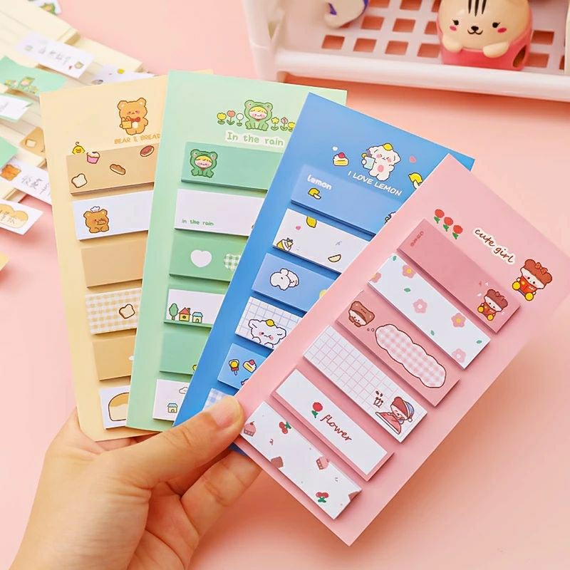 

STICKY NOTES 6IN1 LUCU / TEMPELAN KERTAS / PEMBATAS CATATAN 120 Lembar Notes Kertas Tempel Karakter Bear Frog Girl Pembatas Buku Cute Imut Penanda Buku Memo Stick