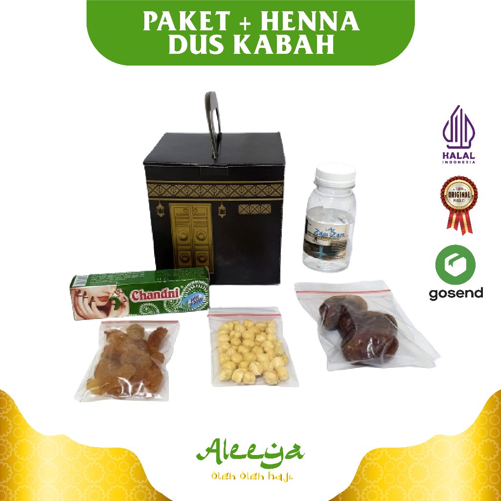 

paket hemat dus Ka'bah oleh-oleh haji dan umrah + air zamzam ori + henna arab